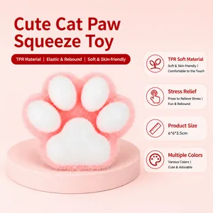 Jouet anti-stress mignon en forme de patte de chat en peluche, matériau TPR souple et doux