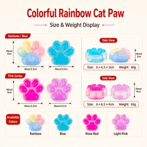 Jouet squishy patte de chat arc-en-ciel en TPR pour le stress avec ses dimensions