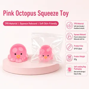 Pink octopus squishy toy made of soft TPR material, slow rebound stress relief fidget toy