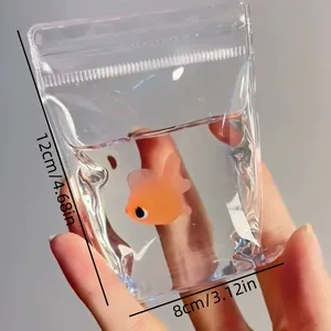 Detailed view of orange goldfish water bag stress relief toy, 12cm x 8cm dimensions