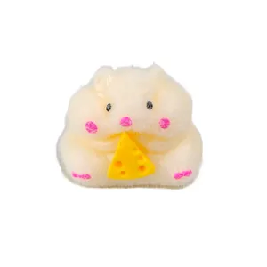 Cute plush hamster squishy toy holding cheese for stress relief and sensory venting.