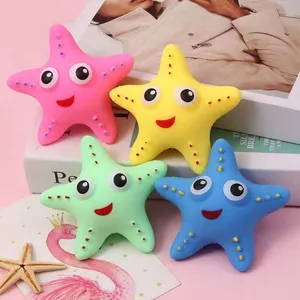 A group of four colorful cartoon starfish squeeze toys for kids stress relief in a cute setting