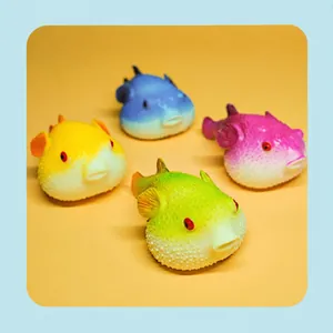 Set of four colorful simulated pufferfish squeeze toys for stress relief and decompression