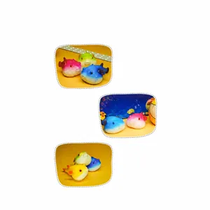 Set of colorful squeeze pufferfish stress relief toys shown in multiple display angles