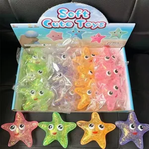 Farbenfrohes Glitzer-Seestern-Squishy-Spielzeug-Set mit niedlichen Augen in Verkaufsbox