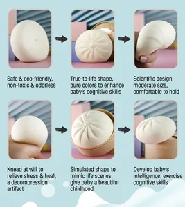 Detailed views of slow-rebound steamed bun toy showing its soft texture and squeezing