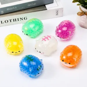 Gros plan de balles anti-stress chat avec perles d'eau en plusieurs couleurs