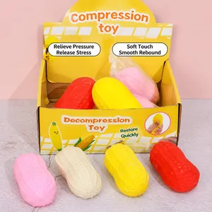 Realistic peanut-shaped squishy stress relief toys in various vibrant colors