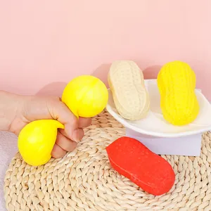 Realistic peanut-shaped squishy toy for stress relief and sensory play - Yellow & Red