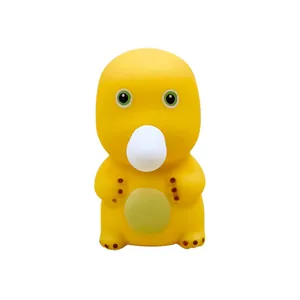 Schattige gele dinosaurus knijpspeeltje met een knappende witte bubbel voor fun