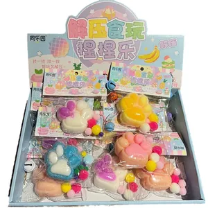Set of colorful cat paw-shaped decompression squeeze toys with cute bells and pompoms