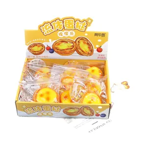 Stress relief liquid egg tart squishy toy set in display box for slow rebound fun.