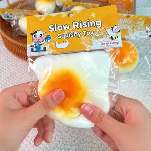 Detail view of a soft slow-rebound milk bun squishy decompression toy being squeezed by hand