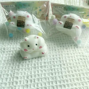 Kawaii white flocked hamster squishy toy with slow rebound soft silicone texture