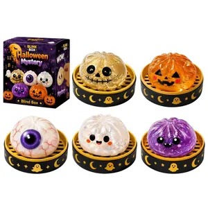 Halloween mystery blind box set with ghost and pumpkin squishy toys in steamers