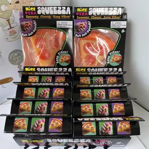 Retail display box containing pizza-shaped slow rebound squishy stress relief toys