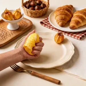 Gros plan d'un jouet spongieux en silicone alvéolé jaune pressé pour se détendre.