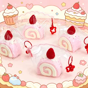 Jouet Squishy Roulé aux Fraises en Silicone de Qualité Alimentaire Anti-Stress Jouet à Presser Rose Mou à Rebond Lent