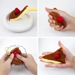 Detail showing the soft, squishy texture of a strawberry coffee cake silicone toy.
