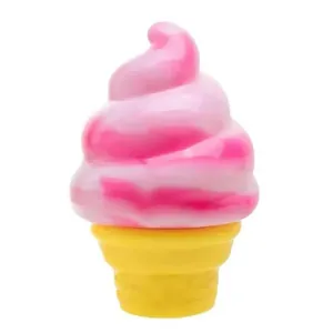 Juguete antiestrés squishy con forma de cono de helado rosa y blanco para niños.