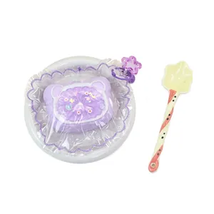 Violettes Katzenkopf-Gelee-Squishy-Spielzeug mit Sternlöffel zum Stressabbau und Sensorikspiel