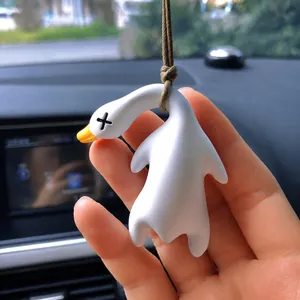Close-up of temperature-sensitive color-changing duck car hanging ornament