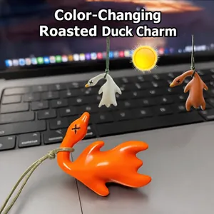 UV reactive color changing roast duck car pendant showing transformation from white to orange
