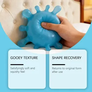 Palla antistress a forma di virus blu, giocattolo morbido a rimbalzo lento morbido