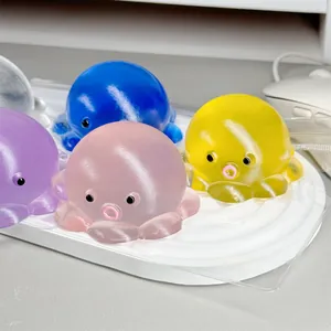 Close-up of translucent octopus squishy toys in various colors for stress relief
