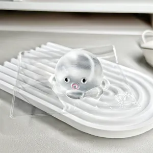 Macro view of transparent octopus squishy toy in plastic bag for creative stress relief