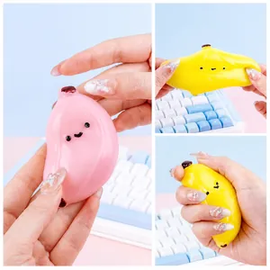 Cute Simulation Banana Squishy Stress Relief Toy Soft TPR Decompression Fidget Toy With Smile Face Desktop Ornament For Adult