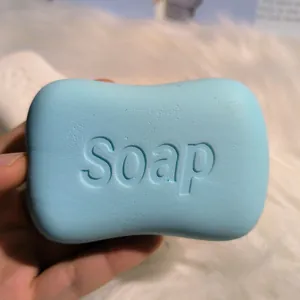 Jouet squishy bleu en forme de savon avec texte, anti-stress à rebond lent