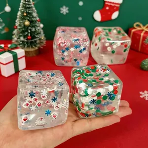 Christmas Cube Squishy Toy Slow Rebound Maltose Texture Glitter Stress Relief Toy For Holiday Party Decor Christmas Santa Claus Gift
