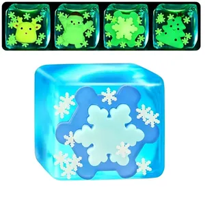 Christmas glow-in-the-dark squishy ice cube stress relief toy with snowflake design
