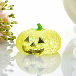 Luminous yellow glitter Jack-o'-lantern pumpkin ornament for Halloween micro-landscapes