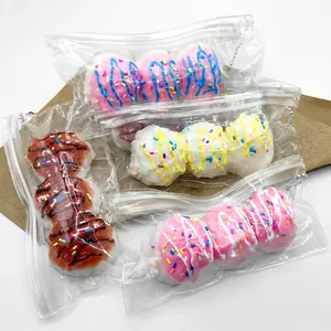 Detailed view of colorful slow rebound silicone squishy toys in clear packaging bags