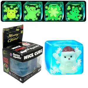 Christmas luminous squishy ice cube toy with Santa Claus figure in retail packaging