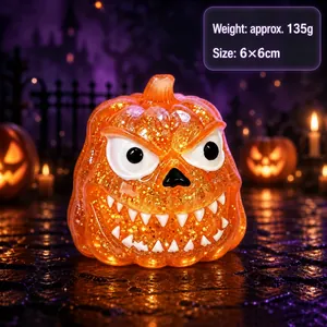 Halloween glitzerndes orangefarbenes Kürbis-Quetschspielzeug zum Stressabbau, 6x6cm