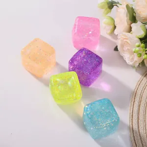 Colorful glitter maltose squishy cube stress relief toys in five vibrant pastel colors