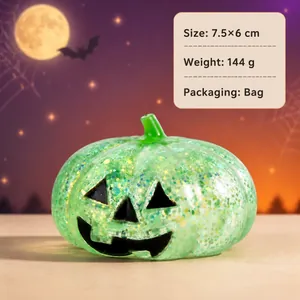 Green glittery translucent pumpkin squishy toy for Halloween stress relief and sensory play