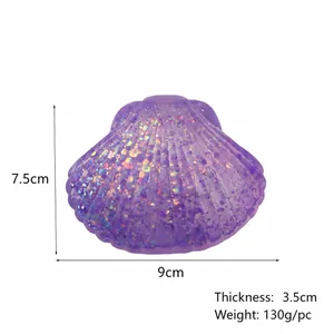 Purple glitter shell squishy toy size detail view 9x7.5cm