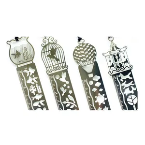 Set of 4 creative hollow metal bookmarks with integrated 10cm ruler and stencils