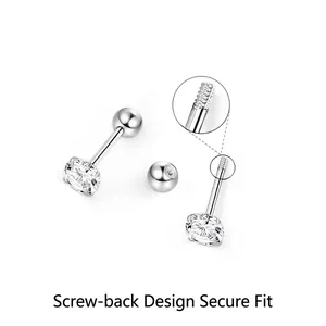 S999 Sterling zilveren zirkonia oorknopjes met veilige schroefsluiting voor dames