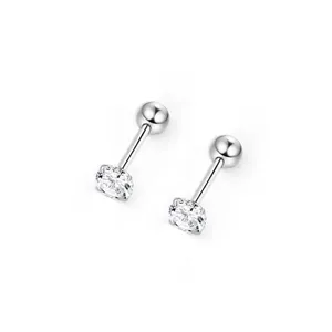 Minimalistische S999 sterling zilveren zirkonia oorknopjes met veilige schroefsluiting