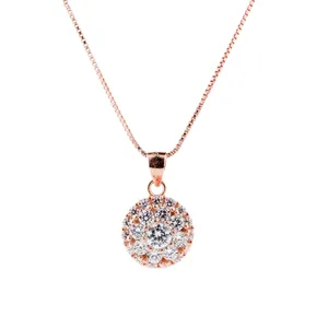 Elegant rose gold rotating necklace featuring a round brilliant cubic zirconia pendant