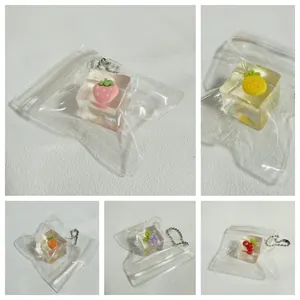 Transparent fruit ice cube squeeze toy set with various styles and keychains