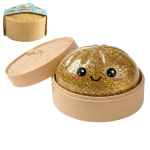 Niedliches goldglitzerndes Squishy-Brötchen-Spielzeug mit Mini-Dampfkorb-Variante