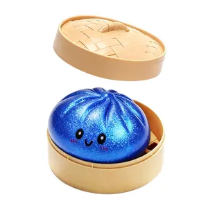 Süßes blaues Glitzer-Teigtaschen-Squishy-Stressspielzeug mit Dampfgarer-Korb für Kinder