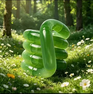 Detailopname van een groen fotochroom unknot swirlz stressverlichtend speelgoed in een weide.