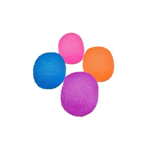 Set of four colorful textured stress relief squeeze balls on a clean white background